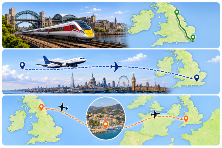3 ways to travel Newcastle to London image only