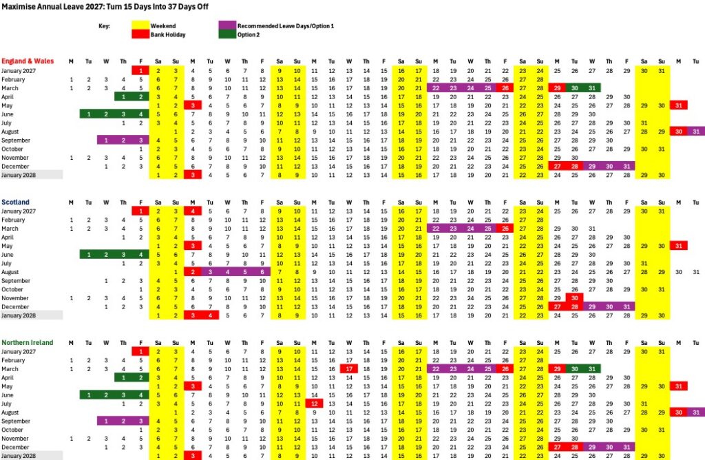 Maximise Annual Leave in 2027 calendar