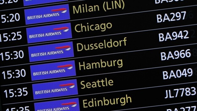BA Departure Board at Heathrow Airport