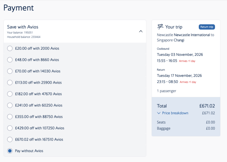 Avios payment options