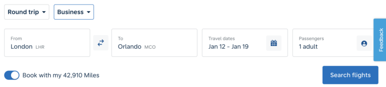 KLM Booking search screen
