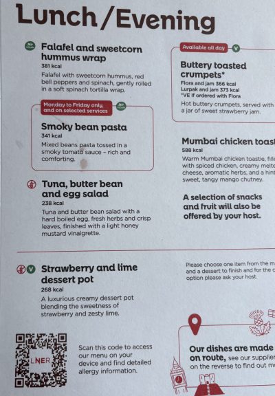 LNER Lunch Dinner Menu