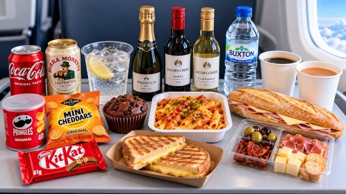In-Flight Gourmet Snack Spread (created by ChatGPT)