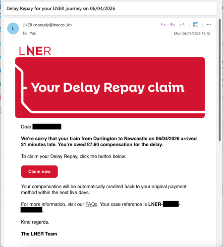 LNER delay repay