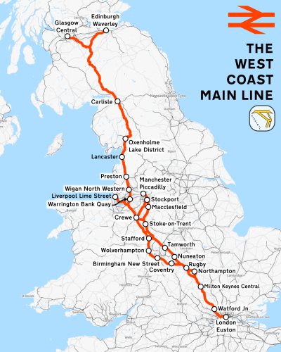 West Coast Main Line map